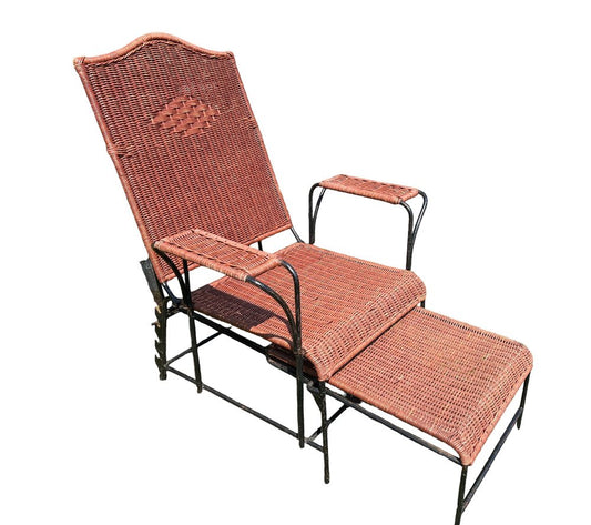 Adjustable Wicker and Metal Garden Lounge Chair, 1960s