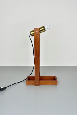 Adjustable Wood & Brass Table Lamp, Italy, 1960s-LYQ-1171367