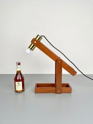 Adjustable Wood & Brass Table Lamp, Italy, 1960s-LYQ-1171367