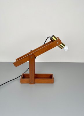 Adjustable Wood & Brass Table Lamp, Italy, 1960s-LYQ-1171367