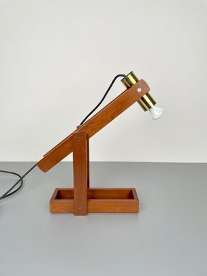 Adjustable Wood & Brass Table Lamp, Italy, 1960s-LYQ-1171367