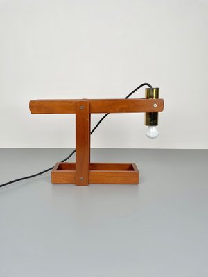 Adjustable Wood & Brass Table Lamp, Italy, 1960s-LYQ-1171367