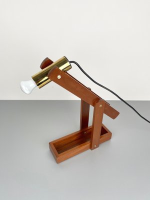 Adjustable Wood & Brass Table Lamp, Italy, 1960s-LYQ-1171367