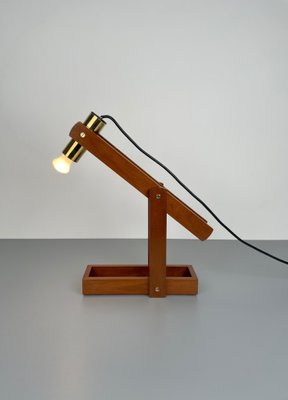 Adjustable Wood & Brass Table Lamp, Italy, 1960s-LYQ-1171367