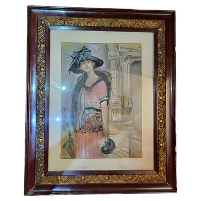 Adolfo Lozano Sidro, European Lady, 1890s, Watercolor, Framed-TCS-1407328