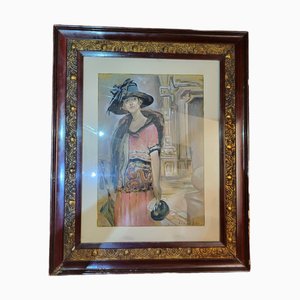 Adolfo Lozano Sidro, European Lady, 1890s, Watercolor, Framed-TCS-1407328