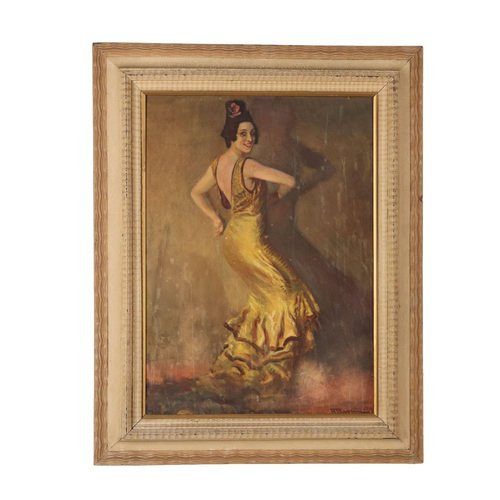 Adolfo Magrini, Female Figure, Mixed Media on Cardboard, 1896, Framed