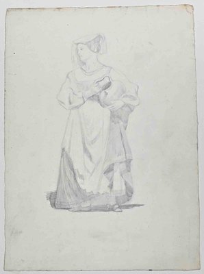 Adolphe Etienne Viollet-Le-Duc, Woman, Original Drawing on Paper, Mid 19th-Century-ZCI-1362654