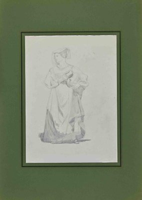 Adolphe Etienne Viollet-Le-Duc, Woman, Original Drawing on Paper, Mid 19th-Century-ZCI-1362654