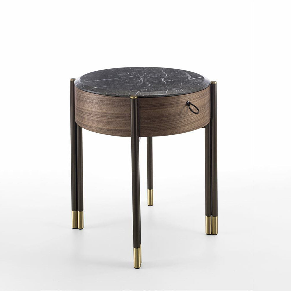 Bayus Tondo 44 - Round Walnut Bedside Table by Porada #Marble | grey Carnico