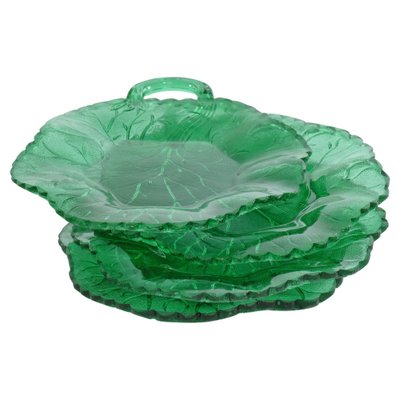 Aesthetic Movement Emerald Green Glass Leaf Plates, Set of 4-RUK-1758053