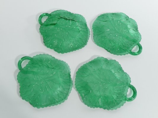 Aesthetic Movement Emerald Green Glass Leaf Plates, Set of 4-RUK-1758053