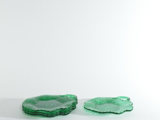 Aesthetic Movement Emerald Green Glass Leaf Plates, Set of 4-RUK-1758053