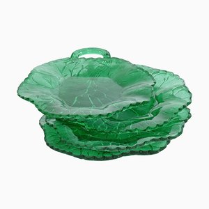 Aesthetic Movement Emerald Green Glass Leaf Plates, Set of 4-RUK-1758053