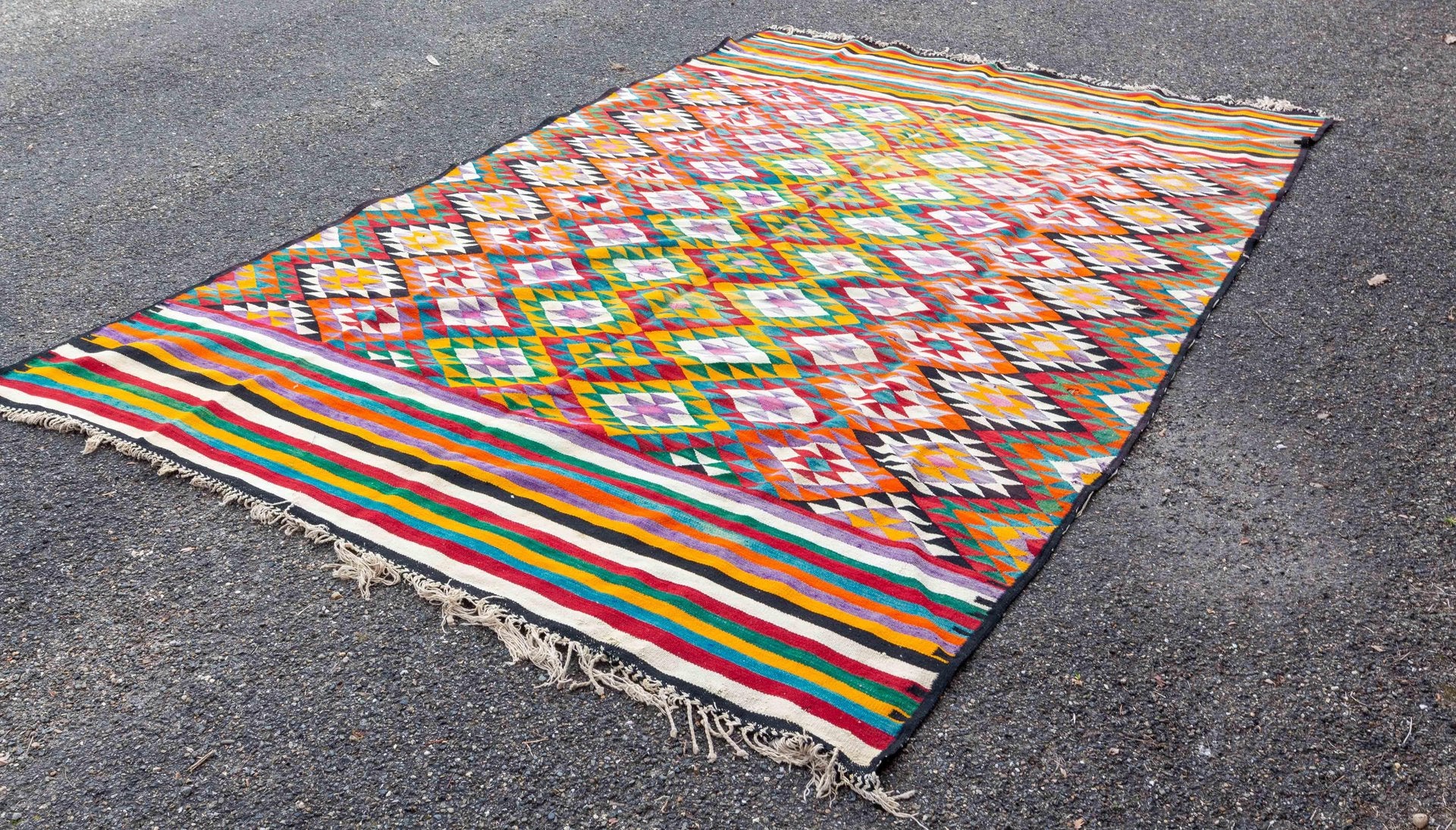 Afghan Kilim Rug with Multicolor and Geometric Patterns, 1950