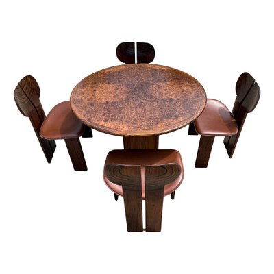 Africa ​​Dining Table and Chairs in Walnut Root & Leather by Tobia & Afra Scarpa for Maxalto, 1976, Set of 5-RPH-985326