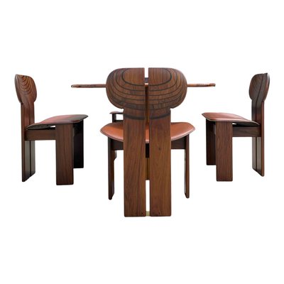 Africa ​​Dining Table and Chairs in Walnut Root & Leather by Tobia & Afra Scarpa for Maxalto, 1976, Set of 5-RPH-985326