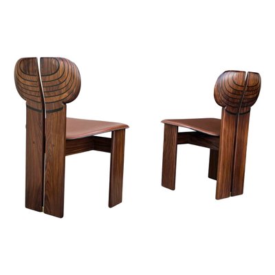 Africa ​​Dining Table and Chairs in Walnut Root & Leather by Tobia & Afra Scarpa for Maxalto, 1976, Set of 5-RPH-985326