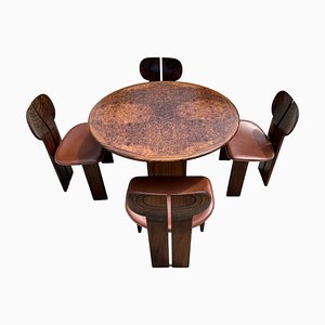 Africa ​​Dining Table and Chairs in Walnut Root & Leather by Tobia & Afra Scarpa for Maxalto, 1976, Set of 5-RPH-985326