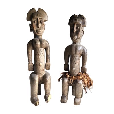 African Artist, Figures, Wood Carved Sculptures, Set of 2-TCS-1769111