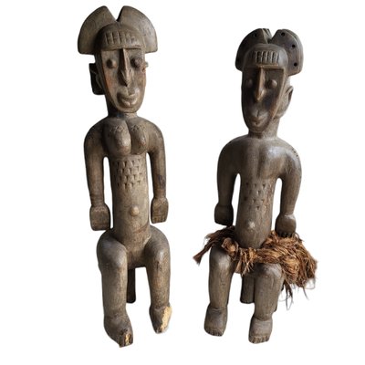 African Artist, Figures, Wood Carved Sculptures, Set of 2-TCS-1769111