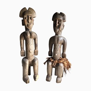 African Artist, Figures, Wood Carved Sculptures, Set of 2-TCS-1769111