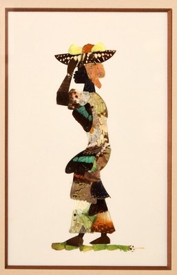 African Butterfly Woman - Vintage Collage made with real Butterflies - 1950s 1950s-ZCI-758999