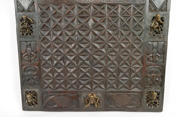 African Door in Carved Wood and Bronze-XNH-1804465