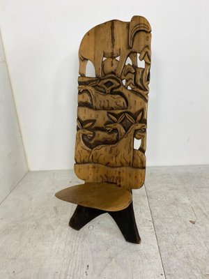 African Hand Carved Tribal Chair, 1960s-DE-842725