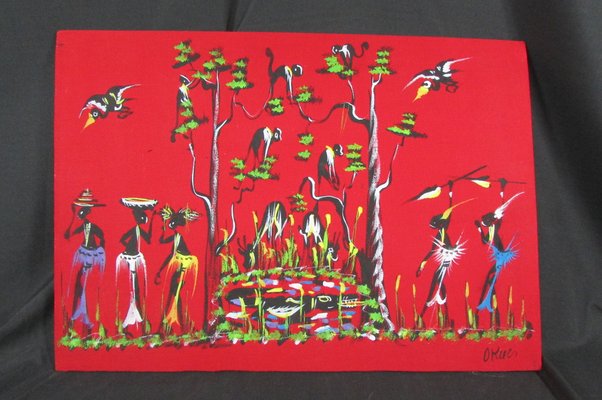 African Red & Black Artworks, 1950s , Set of 4-RDN-1725737