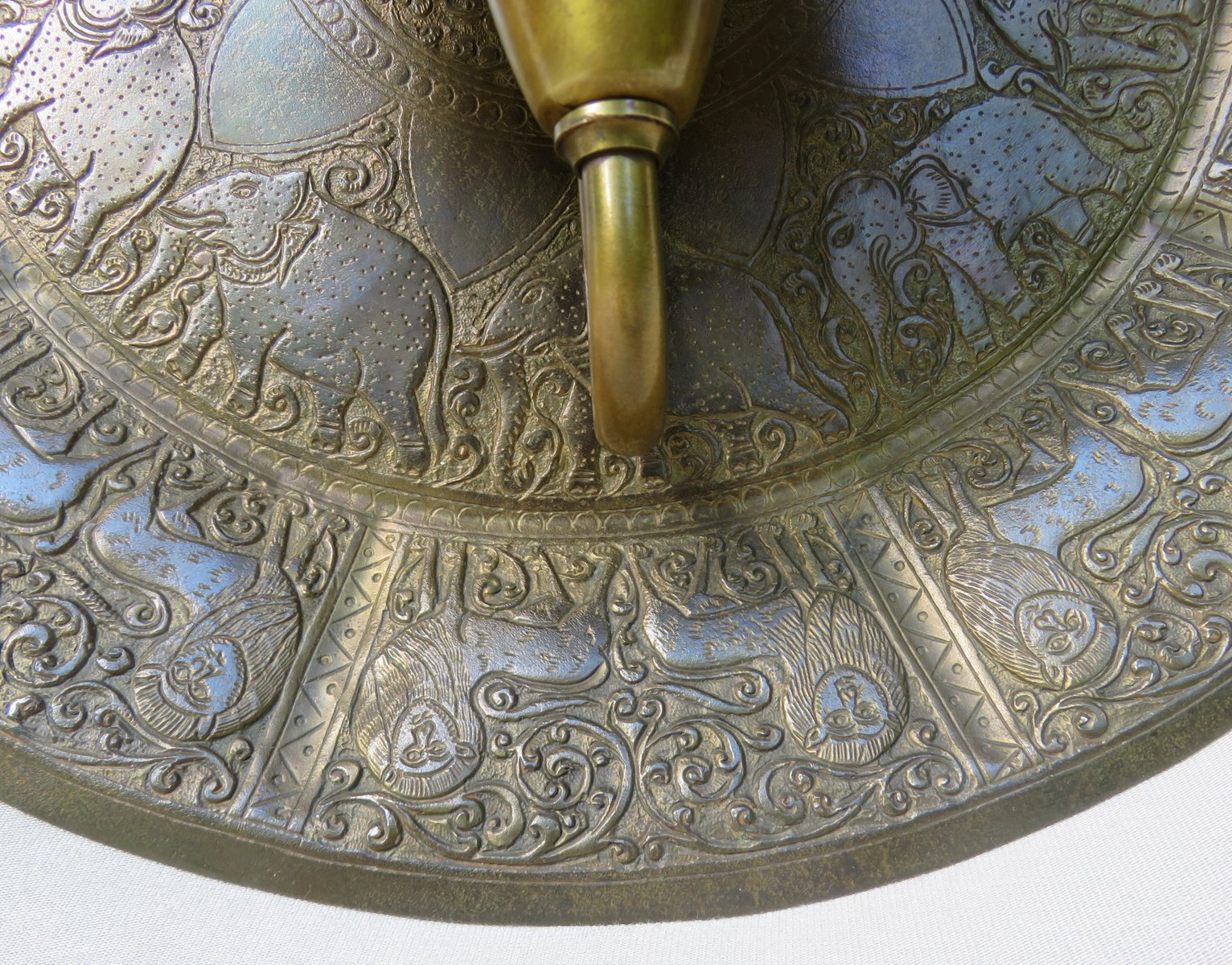 African Style Brass Lion and Elephant Wall Light with Clip on Shade, 1960s