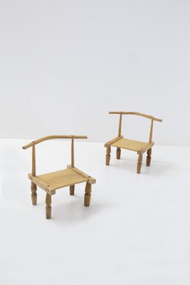 African Tiny Wooden Chairs, 1960s, Set of 2