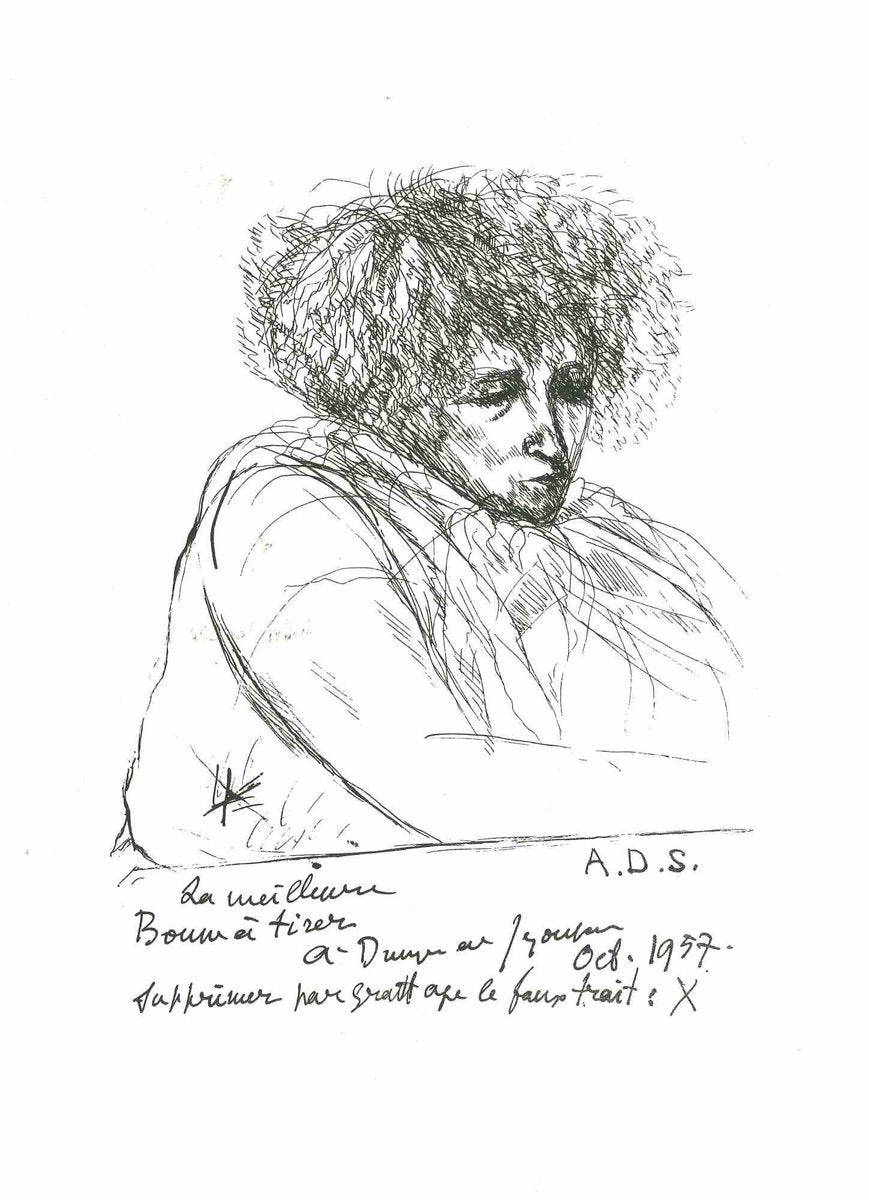 After André Dunoyer De Segonzac, Pensive Man, Original Lithograph, 1982