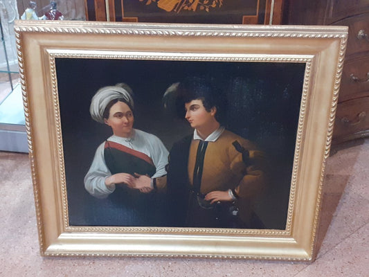 After Caravaggio, Figurative Scene, 1800s, Oil on Canvas, Framed