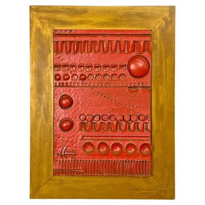 After Carlos Carlè, Argentine Modern Sculpture Painting, 1974, Red Ceramic & Gilt Wood-GDD-2041605