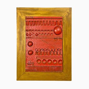 After Carlos Carlè, Argentine Modern Sculpture Painting, 1974, Red Ceramic & Gilt Wood-GDD-2041605