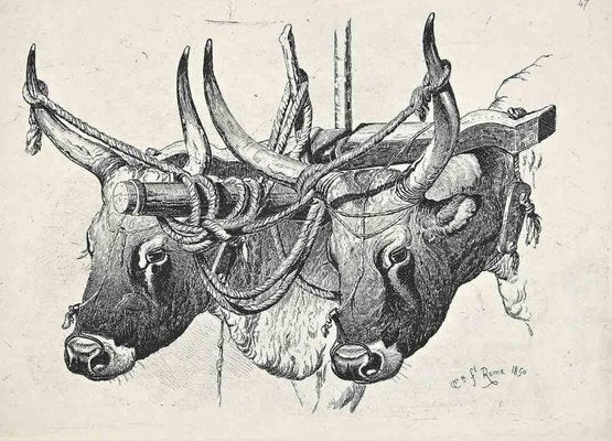 After Charles Coleman, The Bulls in the Roman Countryside, Original Etching, 1992-ZCI-1379828