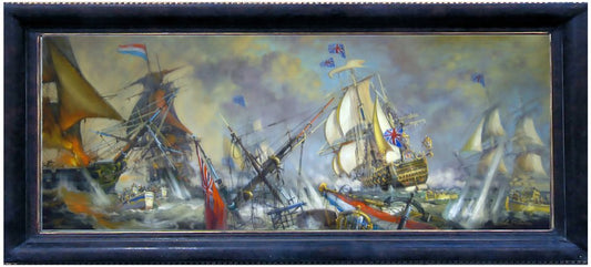 After D.G.M. Gaitalian, Sea Battle, Oil on Canvas, Framed