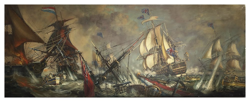 After D.G.M. Gaitalian, Sea Battle, Oil on Canvas, Framed