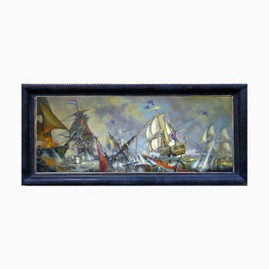 After D.G.M. Gaitalian, Sea Battle, Oil on Canvas, Framed-YUW-1305264