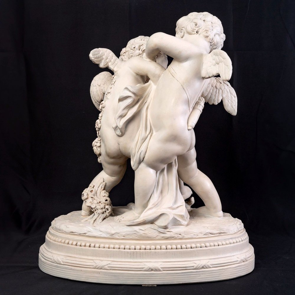 After E. M. Falconet, Deux Amours Se Disputant Un Coeur, 19th Century, Large Patinated Terracotta