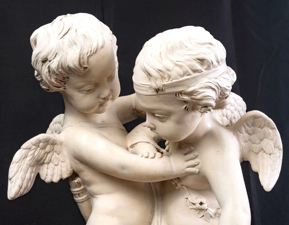 After E. M. Falconet, Deux Amours Se Disputant Un Coeur, 19th Century, Large Patinated Terracotta