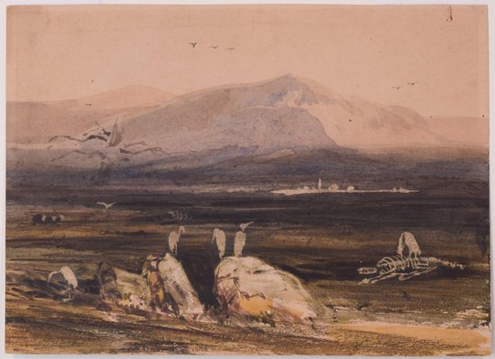 After Edward Lear and David Roberts, Topographical Painting, 19th-Century, Watercolor on Paper, Framed-AOI-1196873