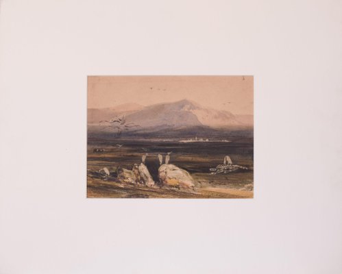 After Edward Lear and David Roberts, Topographical Painting, 19th-Century, Watercolor on Paper, Framed-AOI-1196873