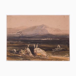 After Edward Lear and David Roberts, Topographical Painting, 19th-Century, Watercolor on Paper, Framed-AOI-1196873