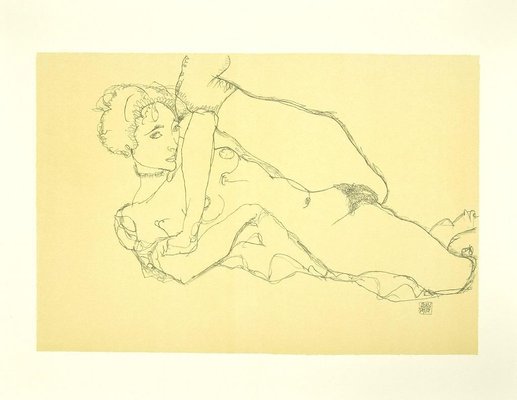 after Egon Schiele - Reclining Nude, Left Leg Raised - Original Lithograph - 2007-ZCI-825168