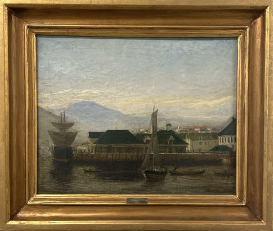 After Frederik Martin Sørvig, Maritime Scene in Bergen, 1878, Oil on Canvas