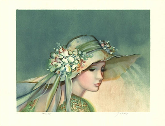 After G. Junai, Woman with Hat, Colour Print