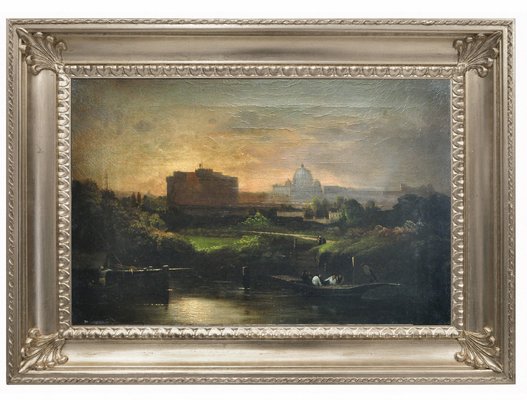 After G. Vanvitelli, Rome, Italian Landscape Painting, Oil on Canvas, Framed-YUW-1304912