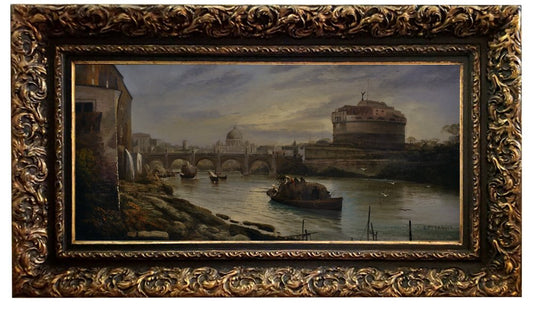 After G. Vanvitelli, Rome, Italian Landscape Painting, Oil on Canvas, Framed